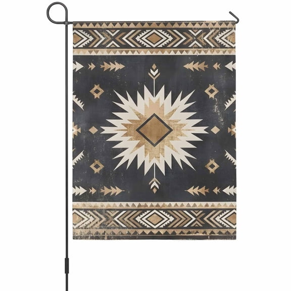 Sunburst Emblem Garden Flag 12 x 18 Inches, Boho Arrow ElementBlack Tribal Rustic Brown Retro Weather Proof Outdoor Patio Flags Double Sided Small Garden Decoration for Yard Outside Home