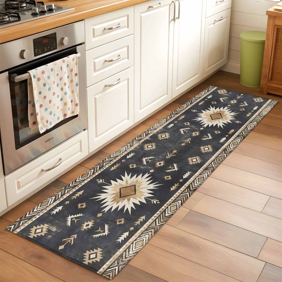 Sunburst Emblem Runner Rug Non Slip 2x6 Boho Arrow ElementBlack Tribal Rustic Brown Retro Washable Rug Runner for Hallways Low Pile Kitchen Rugs Stain Resist Carpet for Bathroom Bedroom Entryway