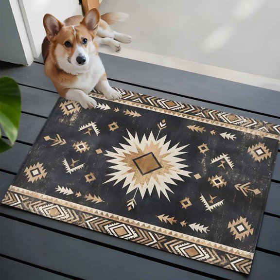 Sunburst Emblem Small Area Rugs 2x3 Boho Arrow ElementBlack Tribal Rustic Brown Retro Entryway Rugs Washable Door Mat, Low-Profile Area Rugs Non Slip Floor Carpet for Living Room Bedroom Home Office