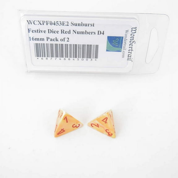 Sunburst Festive Dice with Red Numbers D4 Aprox 16mm (5/8in) Pack of 2 Wondertrail