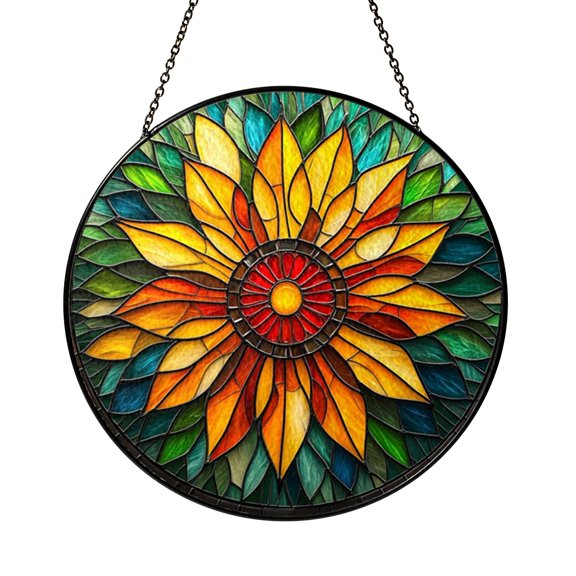 Sunburst Flower Glass Suncatcher – Colorful Stained Glass Style Window Decor