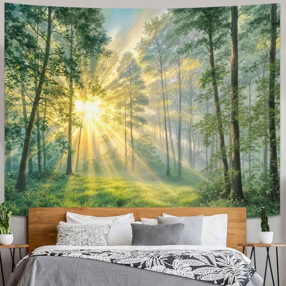 Sunburst Forest Wall Tapestry, Nature Landscape Tapestries for Room Decor, Sun Ray Tapestry 90"x60''