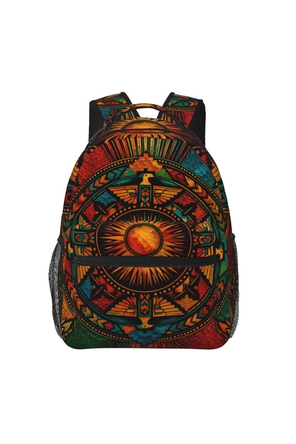 Sunburst Geometric Oil Paint Backpack Casual College Bag Zipper Laptop Daypack Hiking Rucksack Travel