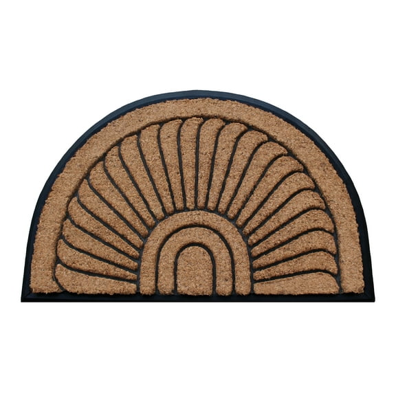 A1HC 23"x36" Natural Coir & Rubber Sunburst Half-Round Door Mat, Heavy-Duty, Low-Pile, Durable Outdoor Welcome Mat