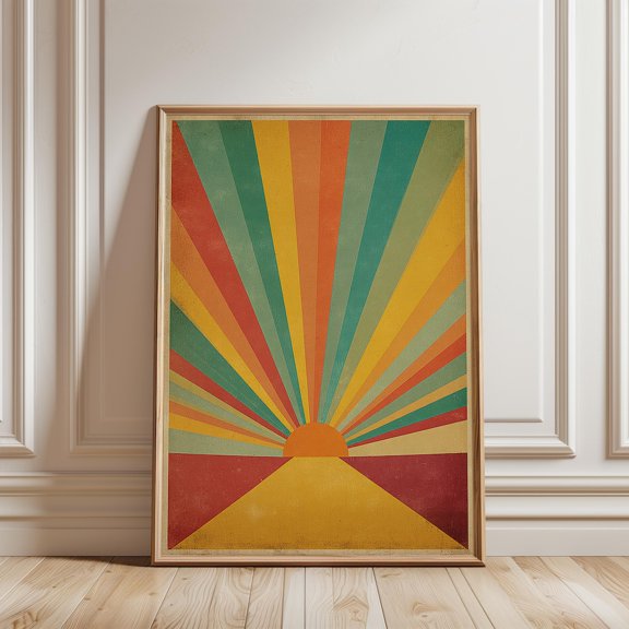 Sunburst In Retro Art Deco Style With Warm Geometric Colours Poster Wall Art Print