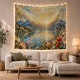 thumbnail image 1 of Sunburst Landscape with Floral Framing in a Serene Rustic Style for Nature Lovers, Botanical Wall Art, Housewarming Gift, Tapestry Wall Hanging for Living Room and Bedroom, 1 of 5
