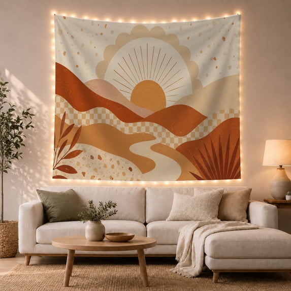 Sunburst Landscape With Rolling Hills Calming Rustic for Nature Enthusiasts Warm Earthy Wall Art Housewarming Gift Tapestry Wall Hanging for Bedroom and Living Room