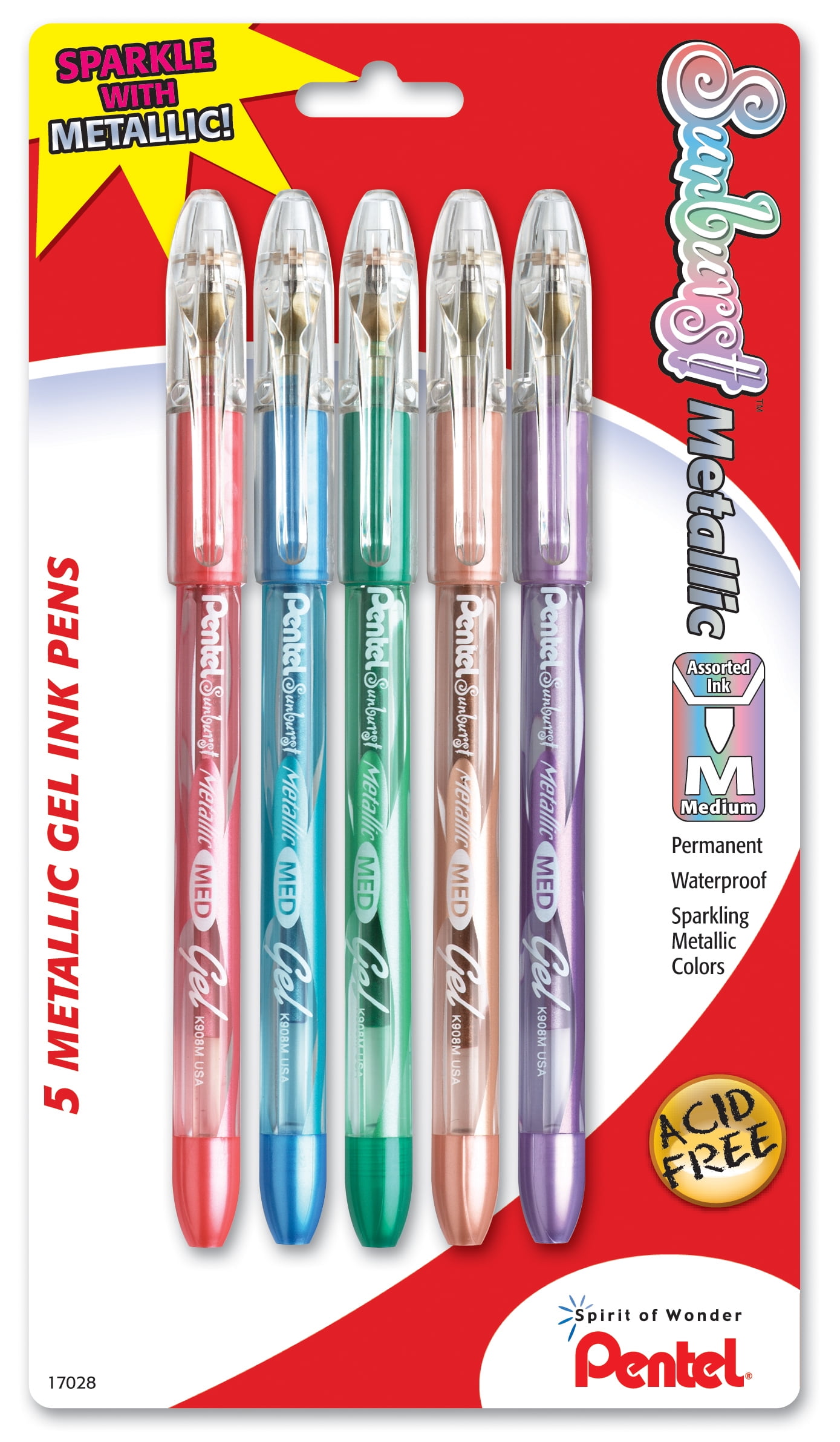 Pentel Sunburst Gel Pens, Medium Point, Assorted Ink, 2/Pack (K908MBP2XZ)