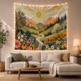 thumbnail image 1 of Sunburst Mountains With Path and Wildflowers, Cheerful Cottagecore Style for Nature Lovers, Meadow Wall Art, Housewarming Gift, Tapestry Wall Hanging for Bedroom and Living Room, 1 of 5