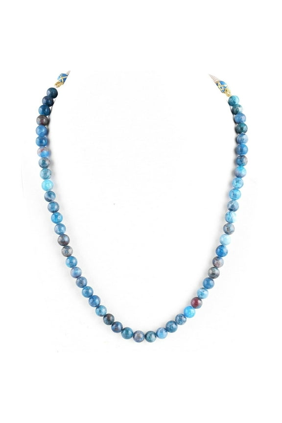 Sunburst Natural Apatite Gemstone 8 MM Round Smooth Blue Beads Adjustable Necklace Mala Jewelry