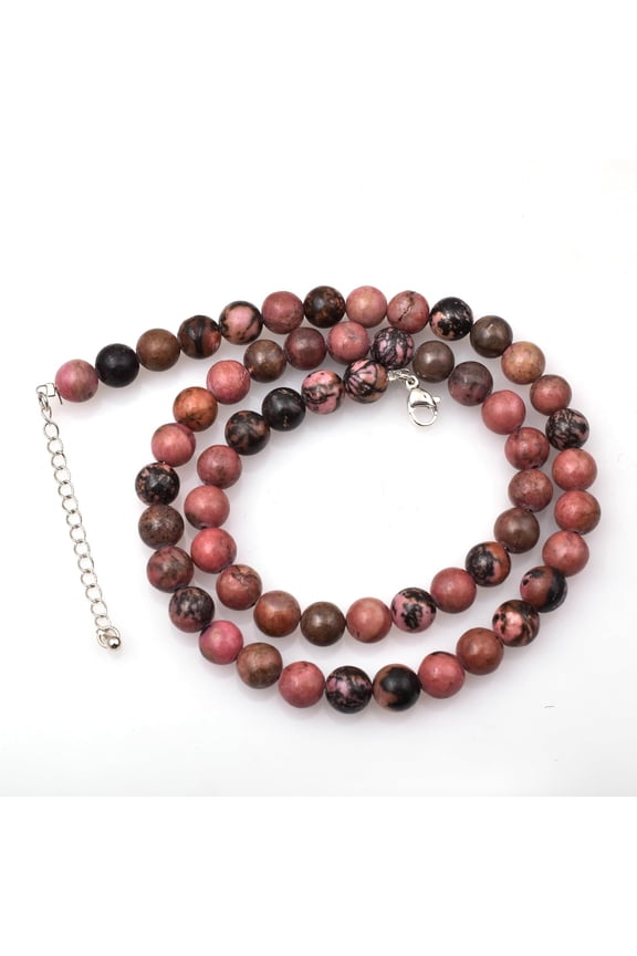 Sunburst Natural Black Matrix Rhodonite Gemstone 8 MM Round Smooth Beads Necklace Adjustable Mala Jewelry