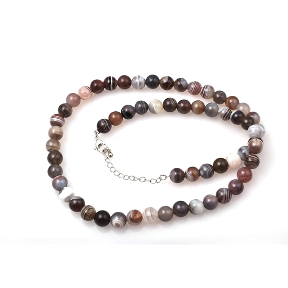 Sunburst Natural Botswana Agate Gemstone 8 MM Round Smooth Beads Necklace Adjustable Mala Jewelry