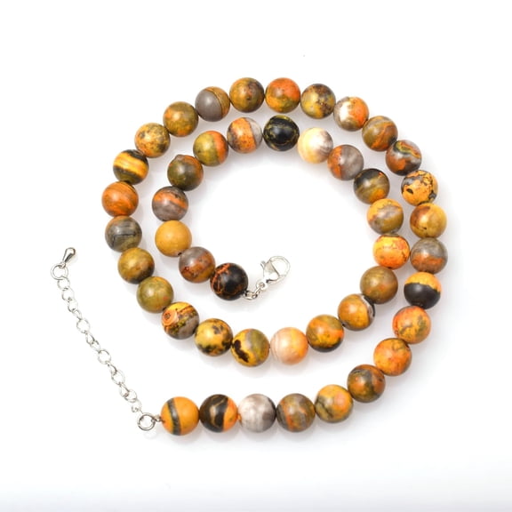 Sunburst Natural Bumble Bee Jasper Gemstone 8 MM Round Smooth Beads Necklace Adjustable Mala Jewelry