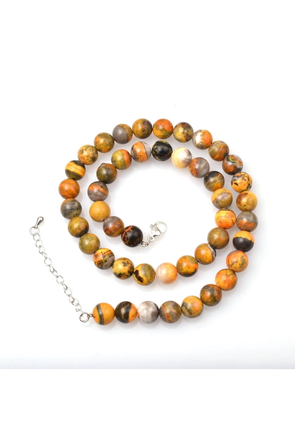 Sunburst Natural Bumble Bee Jasper Gemstone 8 MM Round Smooth Beads Necklace Adjustable Mala Jewelry