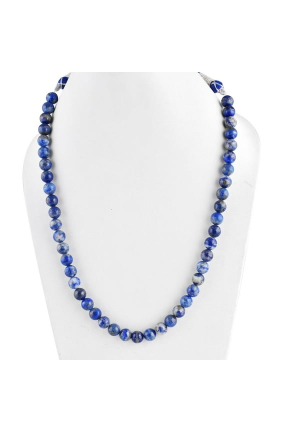 Sunburst Natural Lapis Lazuli Gemstone 8 MM Round Smooth Blue Beads Adjustable Necklace Mala Jewelry
