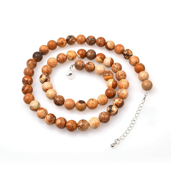 Sunburst Natural Picture Jasper Gemstone 8 MM Round Smooth Beads Necklace Adjustable Mala Jewelry