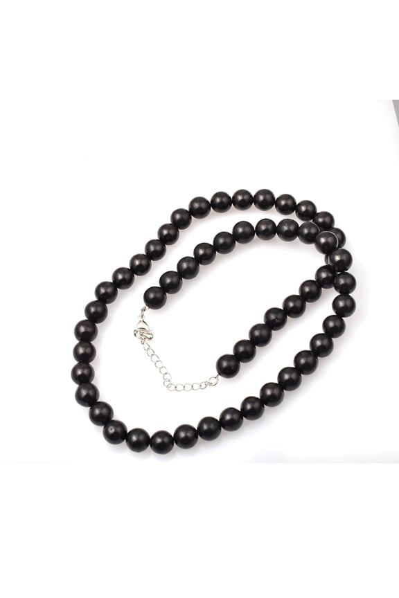 Sunburst Natural Shungite Gemstone 8 MM Round Smooth Beads Necklace Adjustable Mala Jewelry