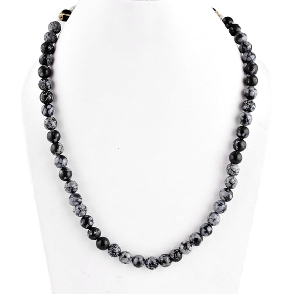 Sunburst Natural Snowflake Obsidian Gemstone 8 MM Round Smooth Multicolor Beads Adjustable Necklace Mala Jewelry
