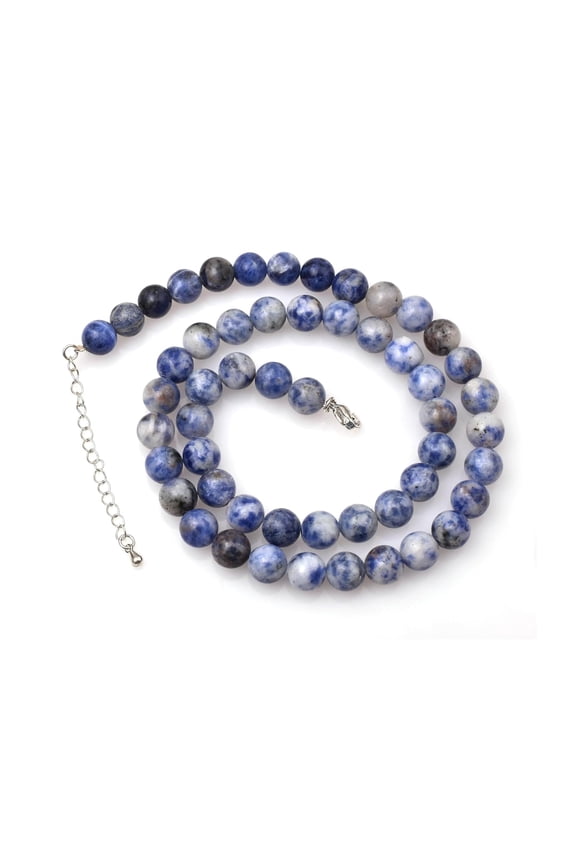 Sunburst Natural White Spot Sodalite Gemstone 8 MM Round Smooth Beads Necklace Adjustable Mala Jewelry