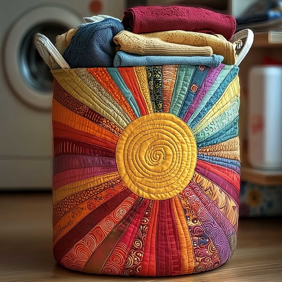 Sunburst Rainbow Quilted Laundry Basket, Clothes Hamper Storage BagHousewarming Gift Ideas, Gift For Mom