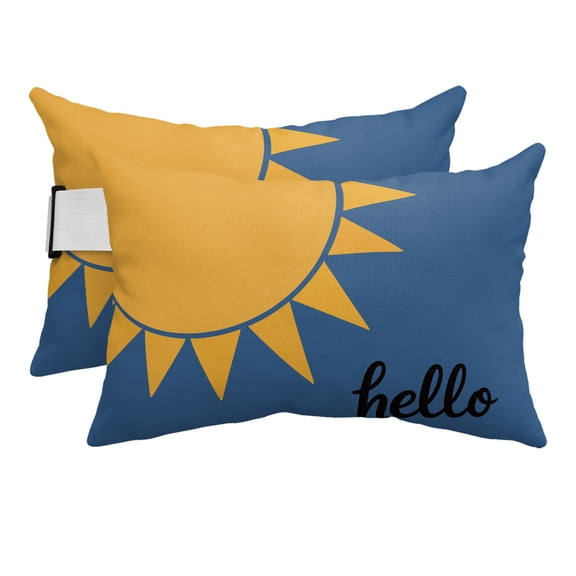 Sunburst Rays Outdoor Pillows for Chaise Lounge Chair Beach Headrest Pillow Set of 2 Waterproof Lumbar Pillows with Insert&Adjustable Strap Hello Sun Modern Minimalist Yellow Blue Pool Pillow 12"x20"