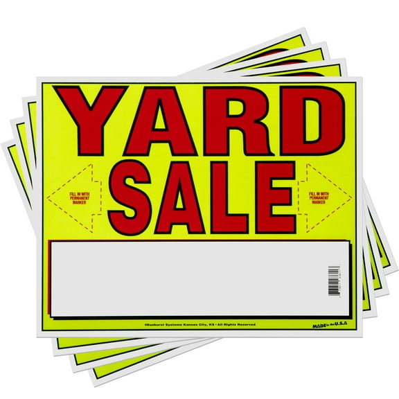 Sunburst Systems 3644 11 x 14 Yard Sale Sign, 4 pack