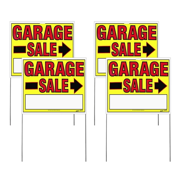 Sunburst Systems 3960 Garage Sale Signs, Double Sided, Comes Assembled with Metal Stakes, 14" x 22"- 4 pack