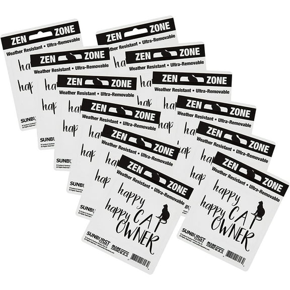 Sunburst Systems 6043 Cat Happy Owner Weather Resistant Removable Weather Resistant Removable Decal Sticker, High Quality Outdoor Durable Vinyl, 2.75" H x 3.5" W