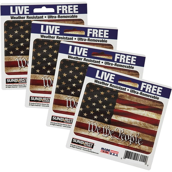 Sunburst Systems 6114 We The People Flag Decal Sticker 4 Pack. 3" x 4.5" Outdoor Durable Vinyl