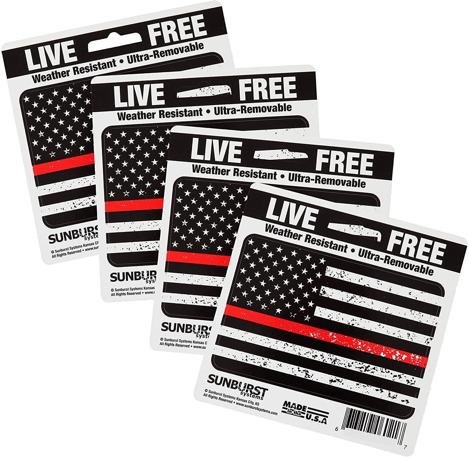 Sunburst Systems 6121 Thin Red Line Flag Decal; Removable Vinyl 3"x4.5", 4 Pack