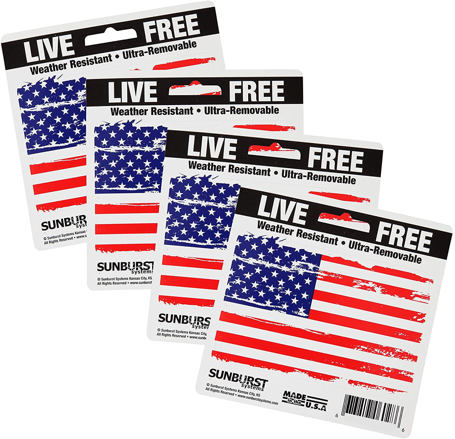 Sunburst Systems 6128 Distressed Patriotic Flag Weather Resistant Removable Decal Sticker, High Quality Outdoor Durable Vinyl, American Pride, United State, 3" H x 4.5" W, 4 pack