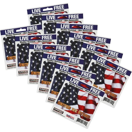 Sunburst Systems 6212 United We Stand Flag Decal, Weather-Resistant, Removable Vinyl, 3" x 4.5", 12-Pack