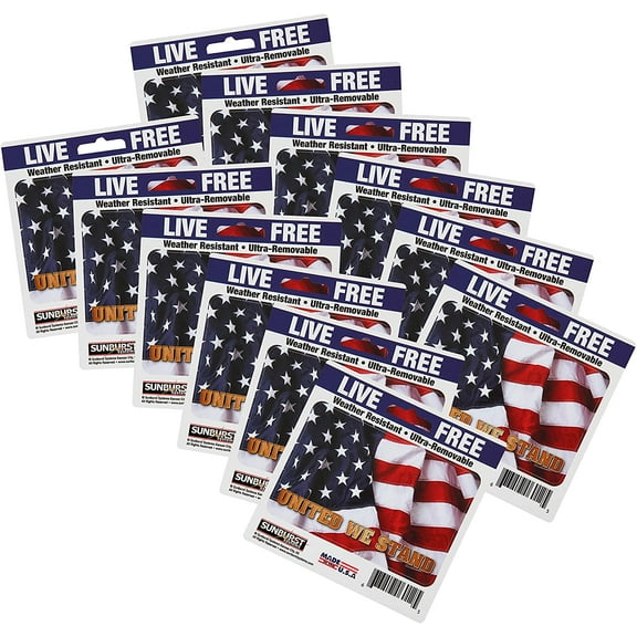 Sunburst Systems 6212 United We Stand Flag Decal, Weather-Resistant, Removable Vinyl, 3" x 4.5", 12-Pack