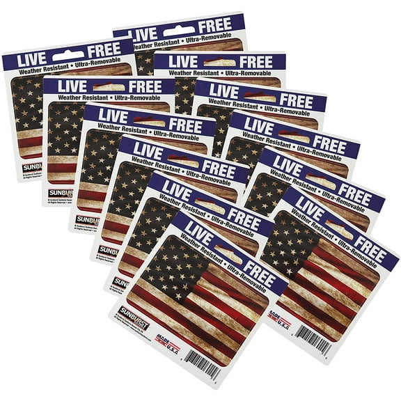 Sunburst Systems 6215 Grunge Flag Weather Resistant Removable Weather Resistant Removable Decal Sticker, High Quality Outdoor Durable Vinyl, American Pride, United States, 3" H x 4.5" W, 12 pack