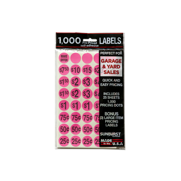 Sunburst Systems 7035 Pink Paper Price Labels for Garage, Yard or Estate  Sales -1000 Count 