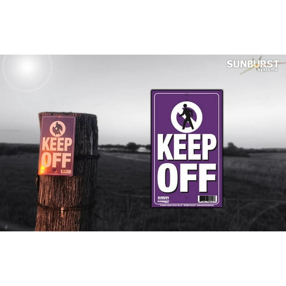 Sunburst Systems 8632 Keep Off Sign with Pre-Drilled Holes for Placement, Durable Weather Resistant Plastic, Property Sign, White and Purple, 6" W x 10" H , 4 pack