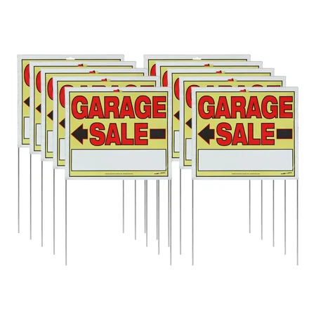 Sunburst Systems 4905 Garage Sale Signs, Double Sided, Comes Assembled with Metal Stakes, 14" x 22"- 10 pack