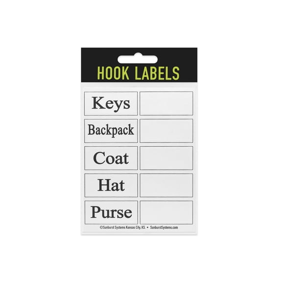Sunburst Systems Hook Label 20 Count - complements wall hooks, white with black print.