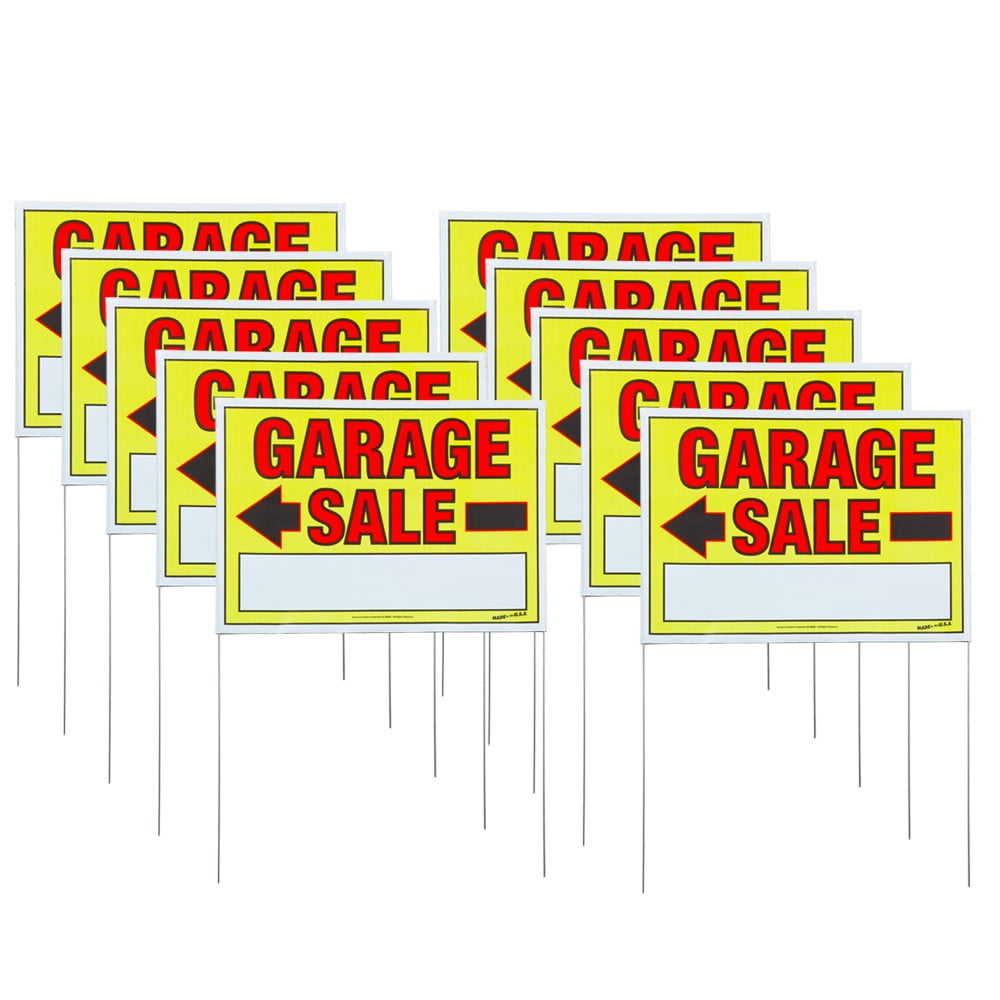 Sunburst Systems 4925 Garage Sale Signs, Large Double Sided with Metal Stakes, Comes Assembled, 22"W x 32"H - 10 pack