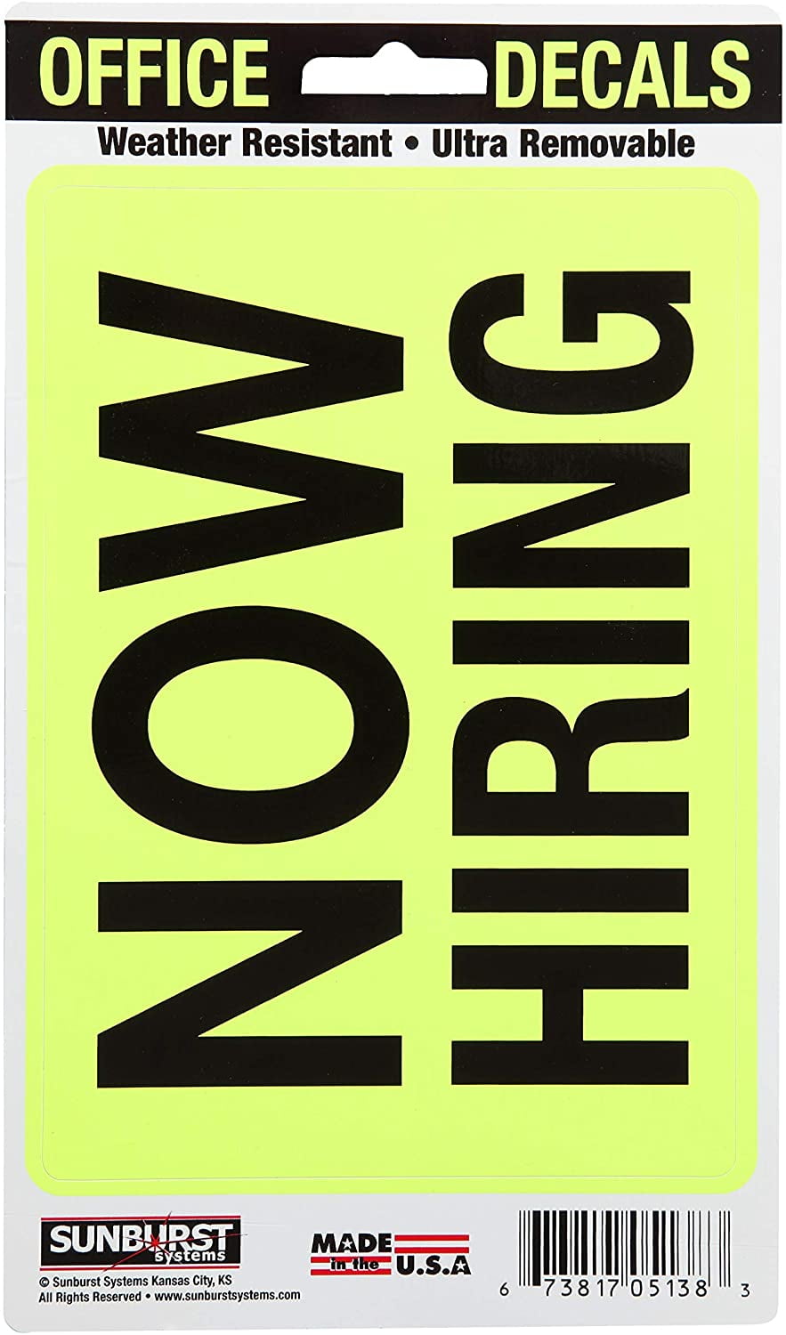 Sunburst Systems Now Hiring Adhesive Decal 8.5" x 5", Yellow