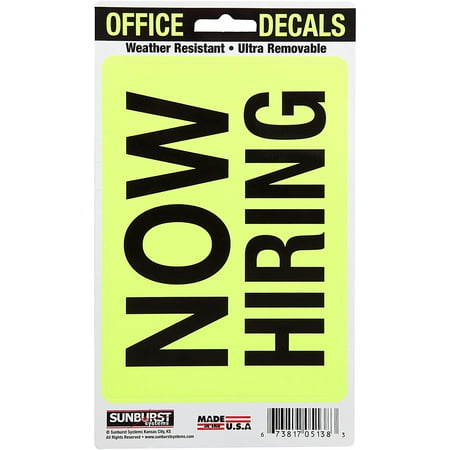 Sunburst Systems Now Hiring Adhesive Decal 8.5" x 5", Yellow