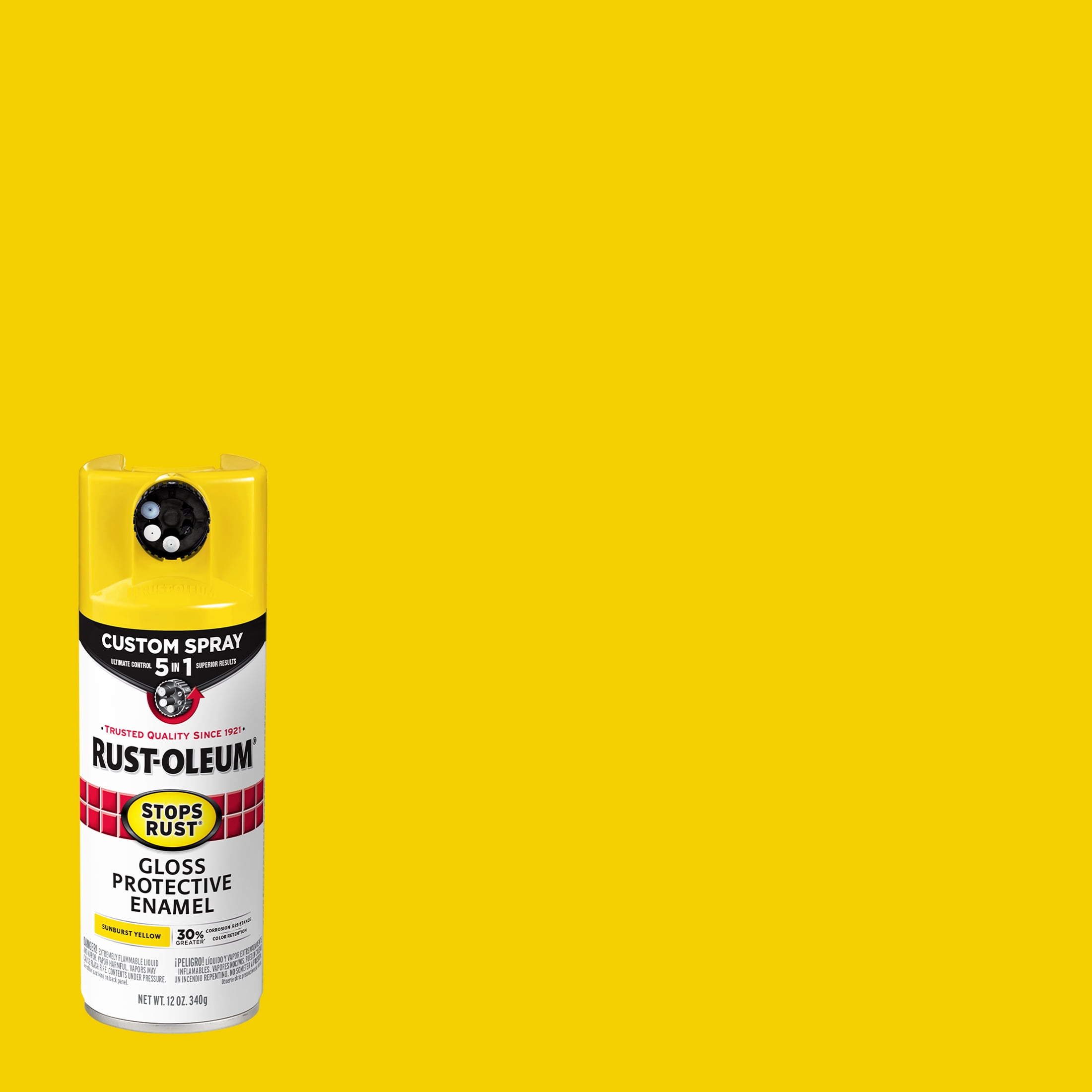 Sunburst Yellow, RustOleum Stops Rust Custom Spray 5 in 1 Gloss Spray Paint376898, 12 oz, 6