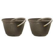 Suncast 100 Foot Resin Wicker Garden Water Hose Storage Holder Pot 2 Pack