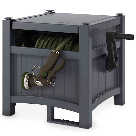 Suncast 100 Foot Hose Hideaway Resin Storage, Cyberspace Grey