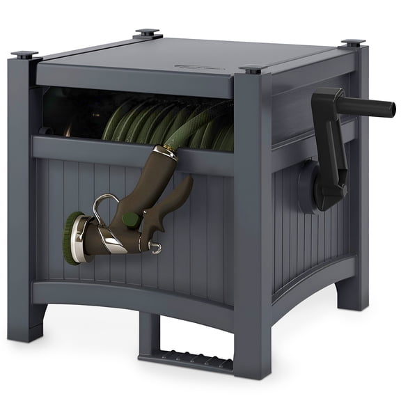 Suncast 100 Foot Hose Hideaway Resin Storage, Cyberspace Grey