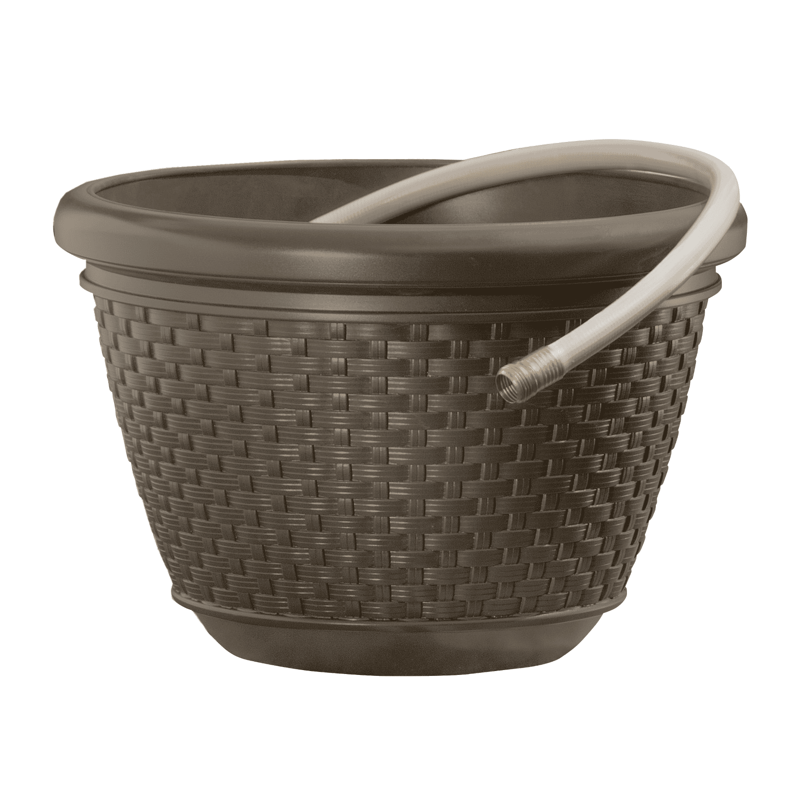 Suncast Brown Resin Wicker Outdoor Hose Storage Pot