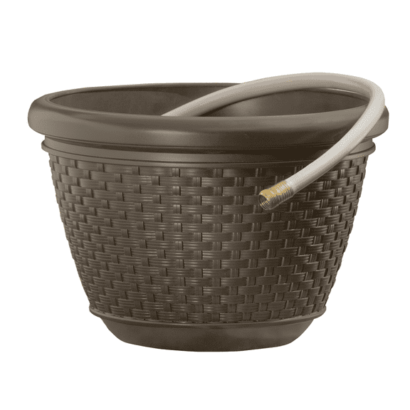 Suncast 100 ft. Hose Decorative Planter Pot -Resin Wicker, Java Brown