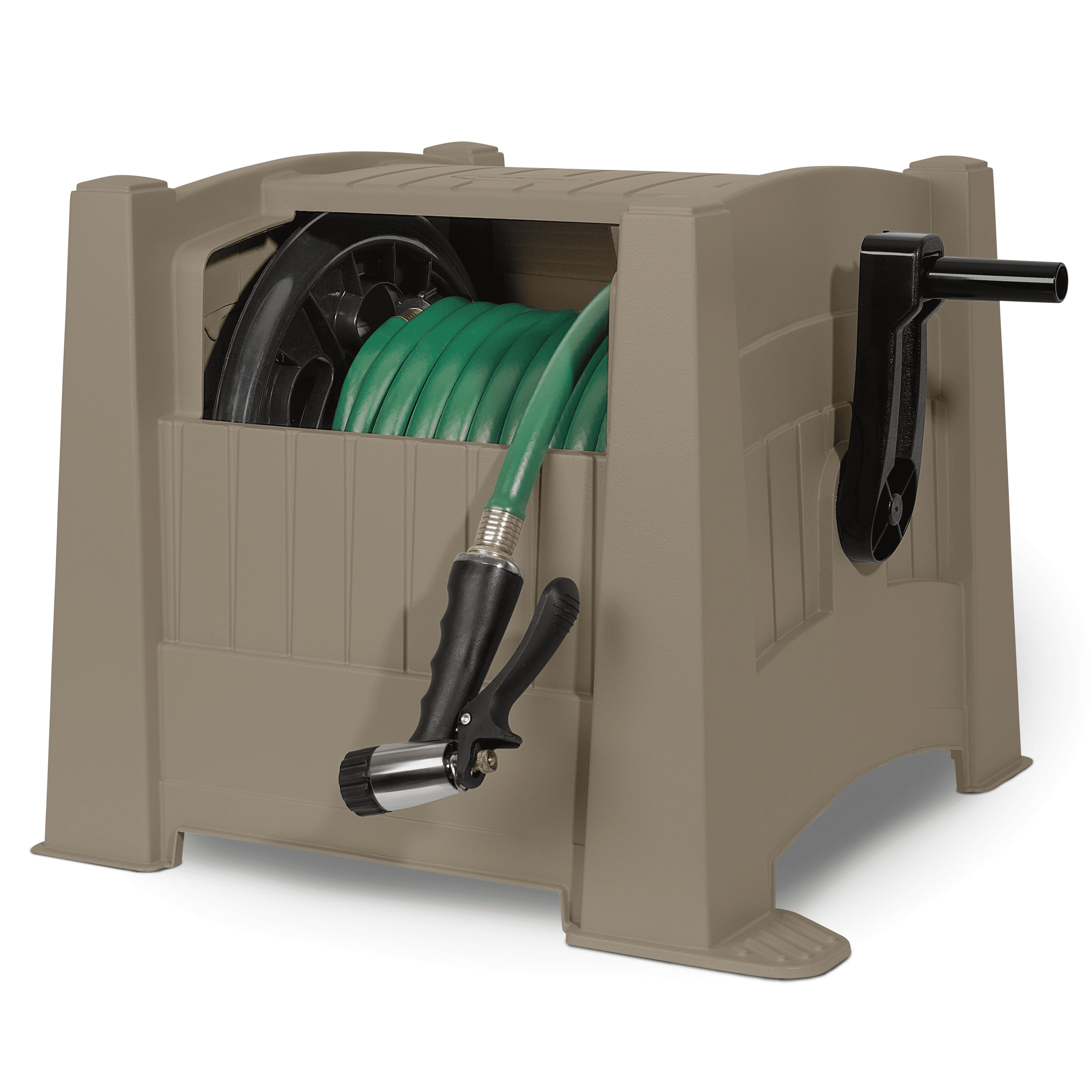 Garden Hose Reel Cart Suncast CPLPPJ100DT Hideaway with 100-Foot Hose  Capacity, Heavy Duty Resin Portable. Perfect for Patio & Poolside Cleaning