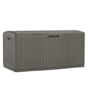 Suncast 124-Gallon Herringbone Extra-Large Deck Box with Seat for Outdoor Storage, Stoney Gray