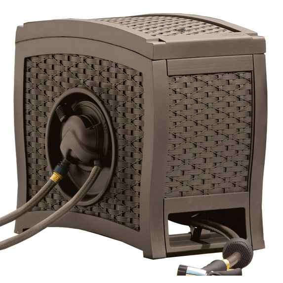 Suncast 125 ft. AquaWinder Auto Rewind Resin Free-Standing Hose Reel, Java Brown